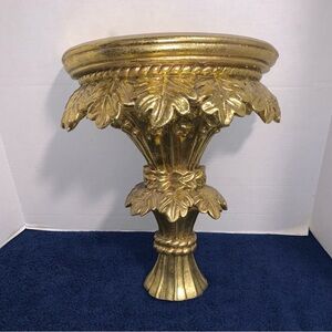 Hollywood Regency Gold Tone Wall Sconce Shelf 12X13 Tall Ornate Leaves Resin